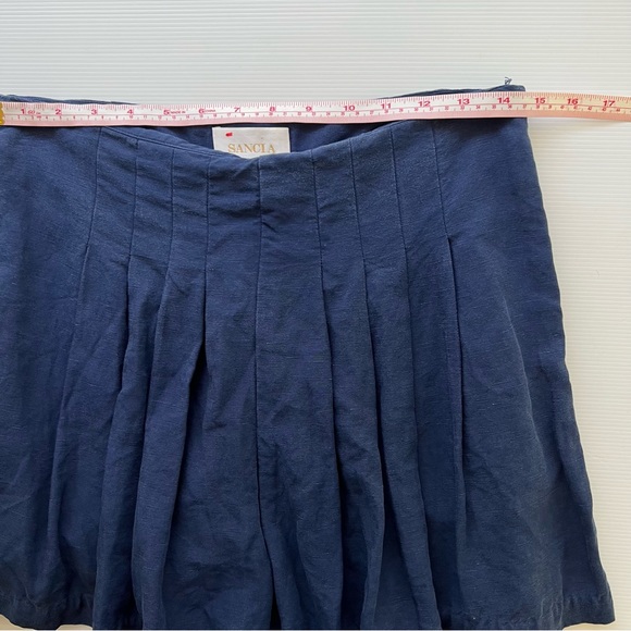 Sancia Culotte Shorts Linen Blend Pleated High Waist Navy Blue Tennis Size M - Picture 10 of 12